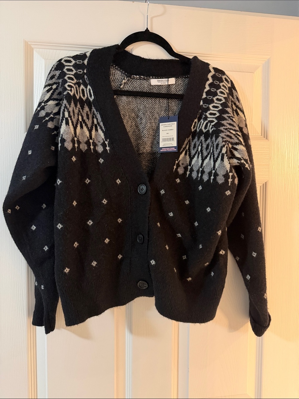 Smash + Tess Black and Cream Fair Isle Cardigan Sweater